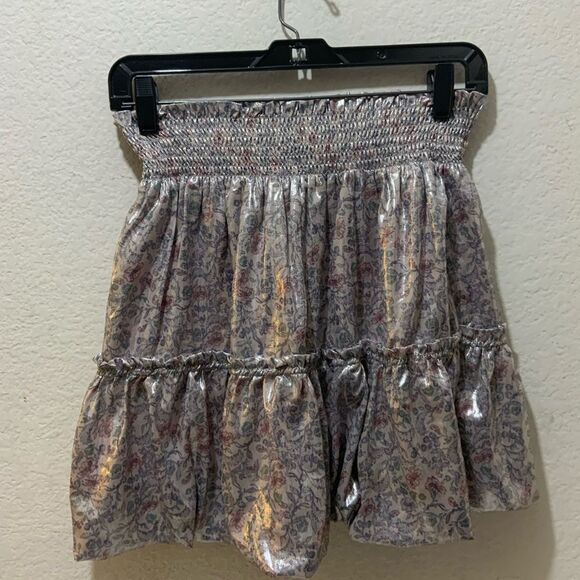 FREE PEOPLE Metallic Shiny Silver & Lavender Combo Floral Bubble Mini Skirt - Picture 4 of 12